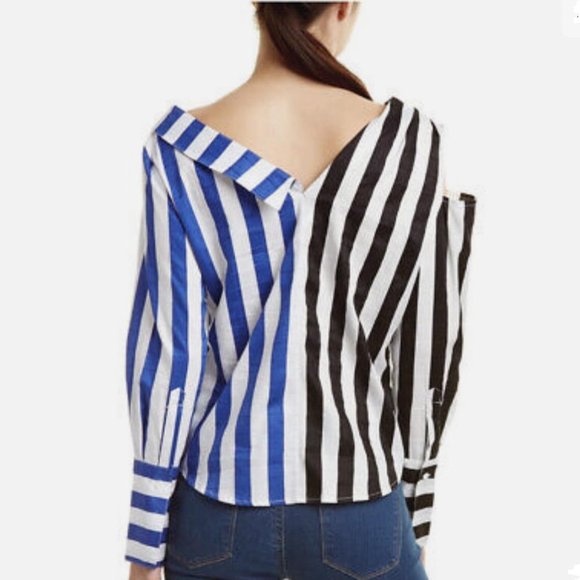 Walter Baker Medium M/L Asymmetrical Button Down Cold Shoulder Long Sleeve Shirt - Picture 2 of 9